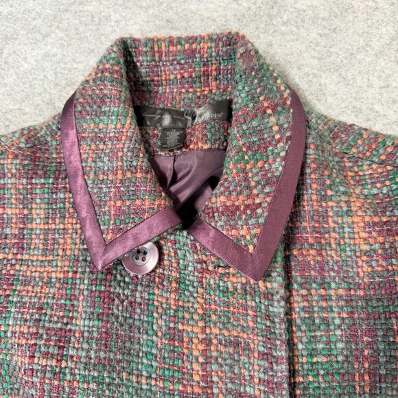 Apostrophe Trench Pea Coat Womens Multicolor Woven Tweed Double Breasted Size 12 - Picture 10 of 15